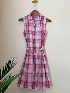 J. McLaughlin Madras Plaid Cotton Sleeveless Polo Dress Small